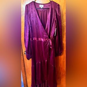 Aura- Red Dress XL Plum maxi wrap dress NWT